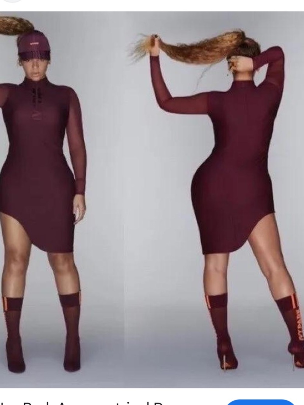 IVY PARK Burgundy Long-Sleeve Asymmetrical Mini Dress